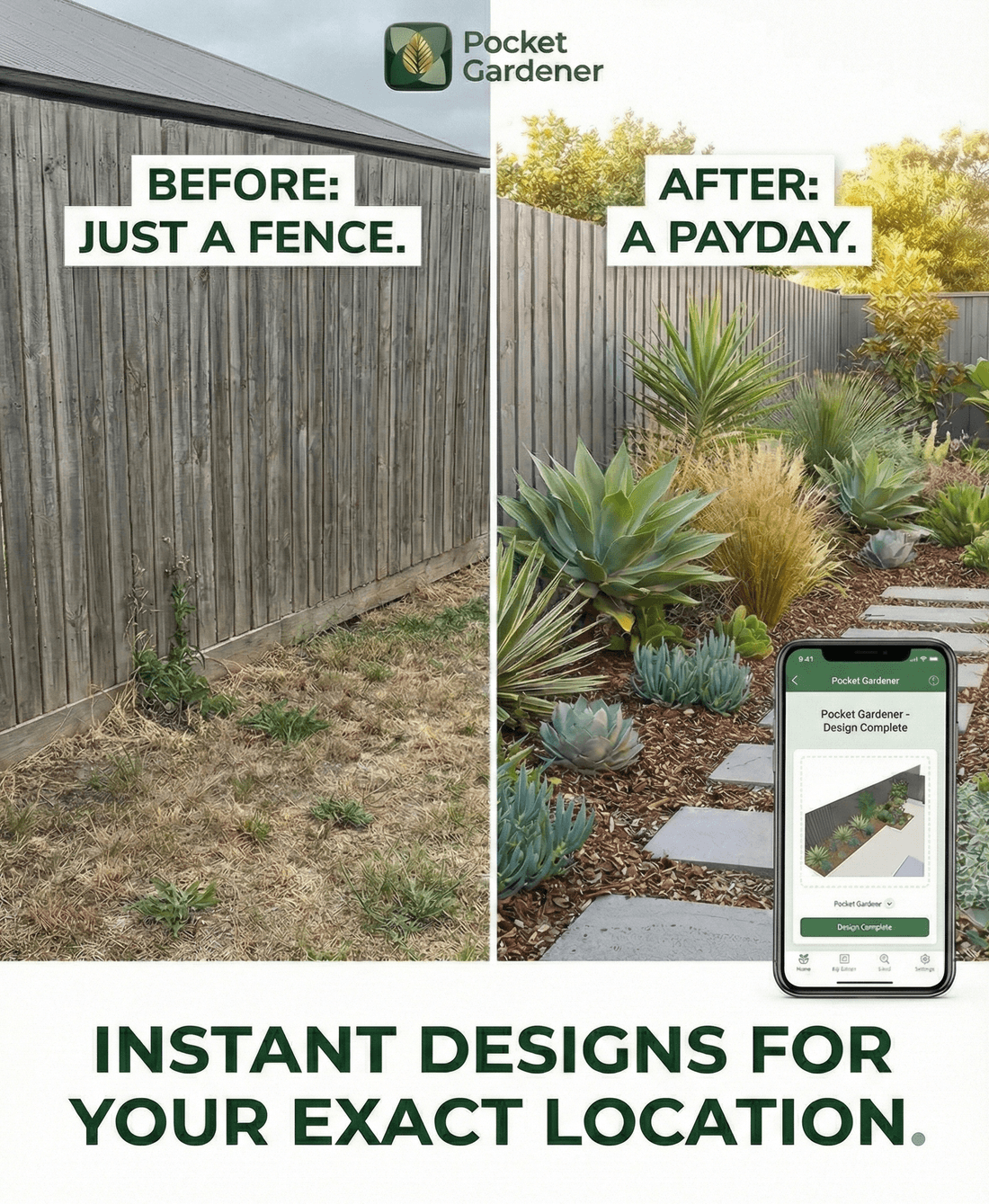 Instant designs for your exact location - Before and after garden transformation